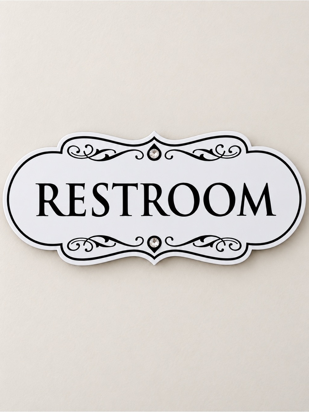 Vintage Style Restroom Bathroom Door Sign Plaque White Black Rhinestone